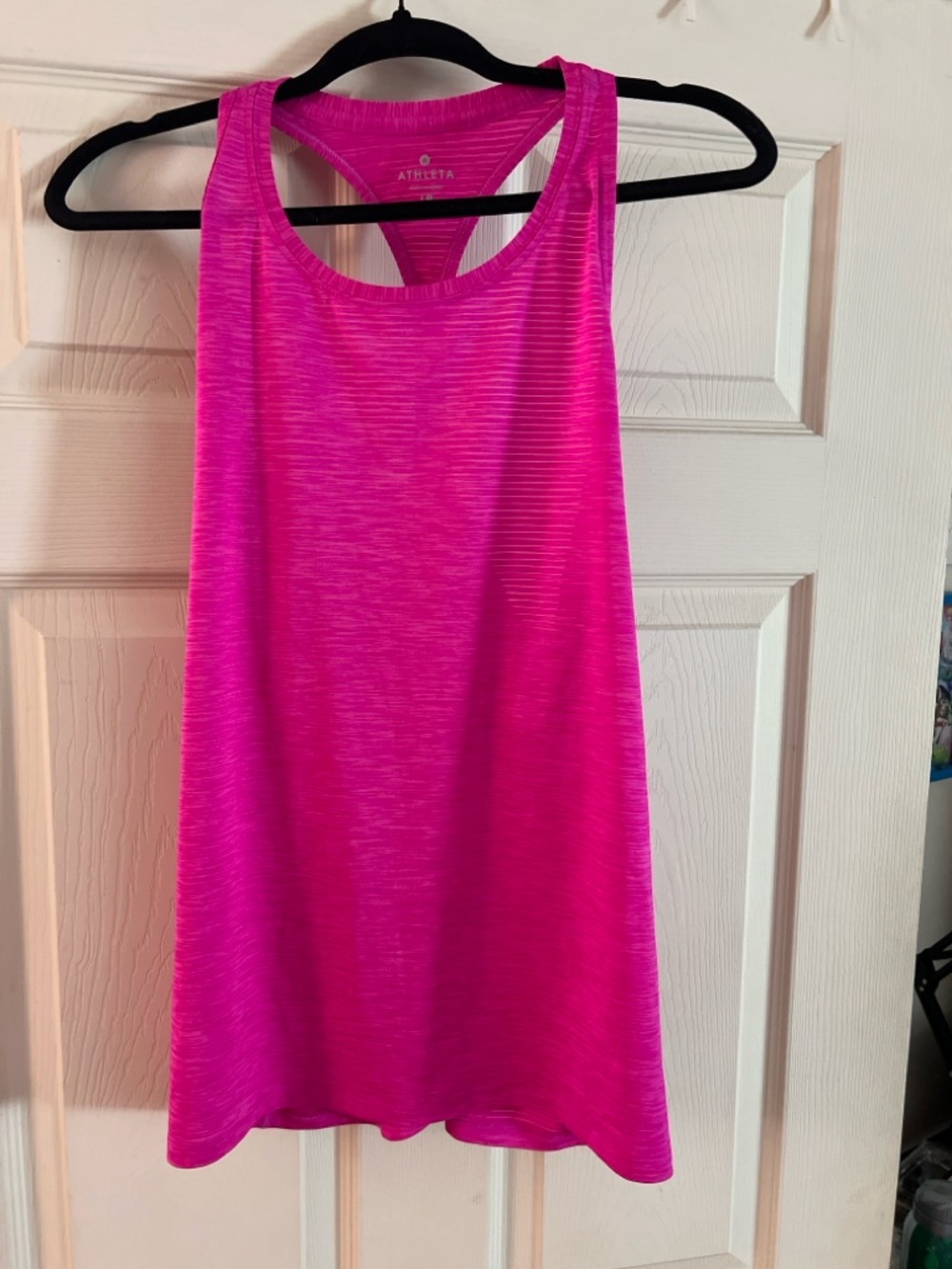 Athleta High Neck Shadow Stripe Chi Tank Pink LP NWT Workout Athleisure Top